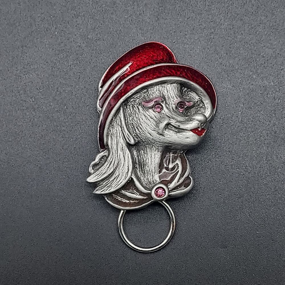 Dog in Hat Brooch Red Hat Society Eye Glass Holder NOS - Picture 4 of 10